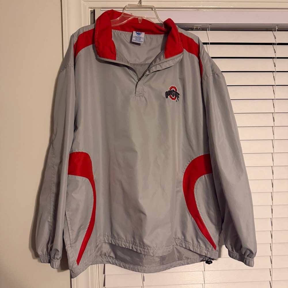 NCAA‎ Ohio State Buckeyes Quarter Zip Windbreaker Grey Red Mens XL KA Inc
